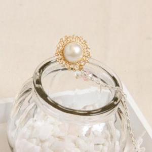 Gothic Lolita Pearl White Lace Ring Bracelet Set..