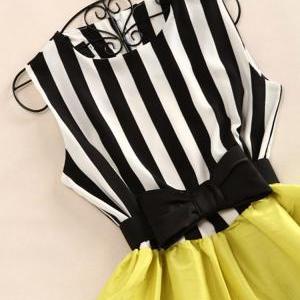 Ball Gown Stripe Sleeveless Sweet Bow Butterfly..
