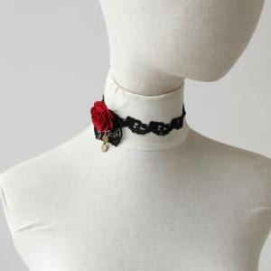 Vintage Gothic Punk Red Rose Black Lace Choker Necklace Ac0242 on Luulla