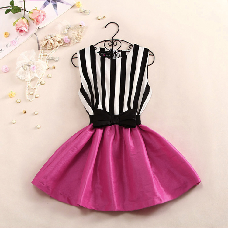 Ball Gown Stripe Sleeveless Sweet Bow Butterfly Princess Dress