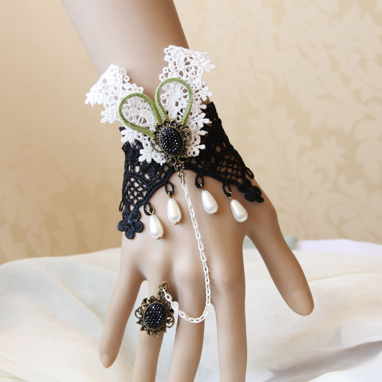 Gothic Lolita Rabbit Ear Lace Ring Bracelet Wristband Set Ac0198 on Luulla