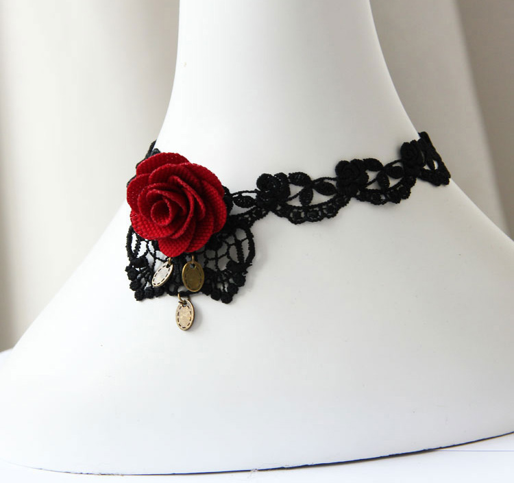 Vintage Gothic Punk Red Rose Black Lace Choker Necklace Ac0242 on Luulla