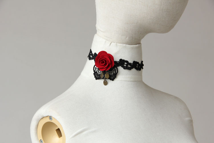 Vintage Gothic Punk Red Rose Black Lace Choker Necklace Ac0242 on Luulla