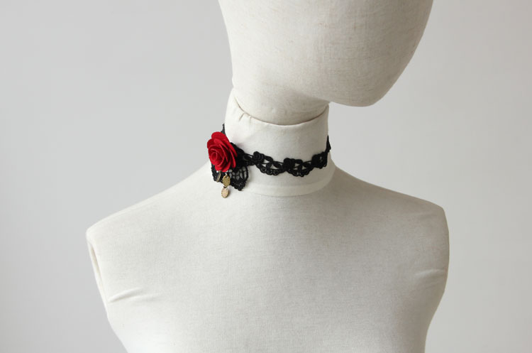Vintage Gothic Punk Red Rose Black Lace Choker Necklace Ac0242 on Luulla