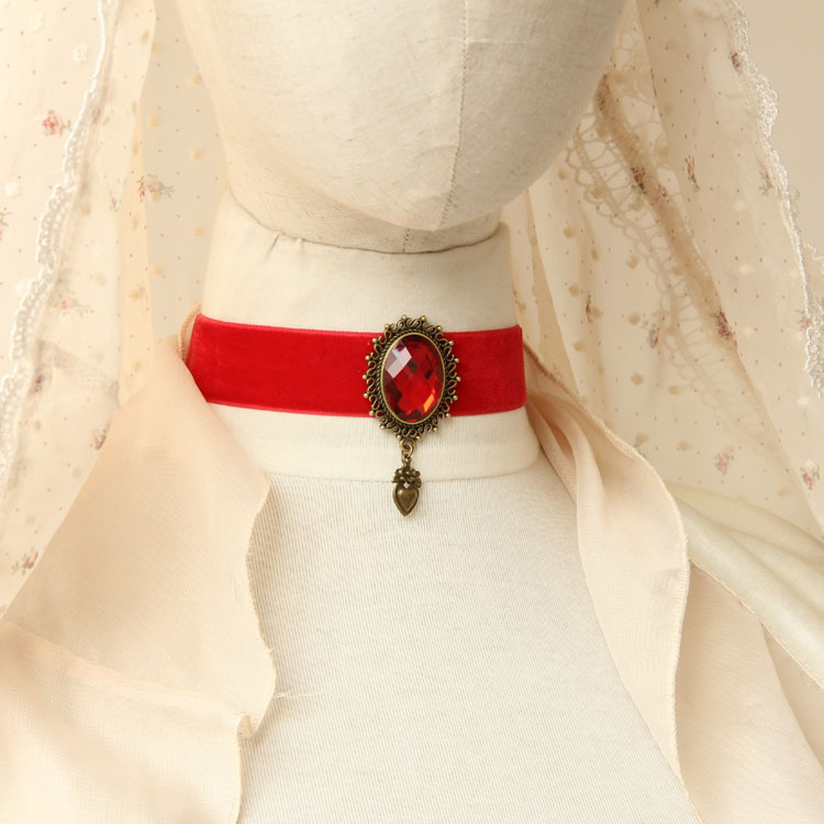 Vintage Elegant Red Velvet Ribbon Choker Necklace Ac0275