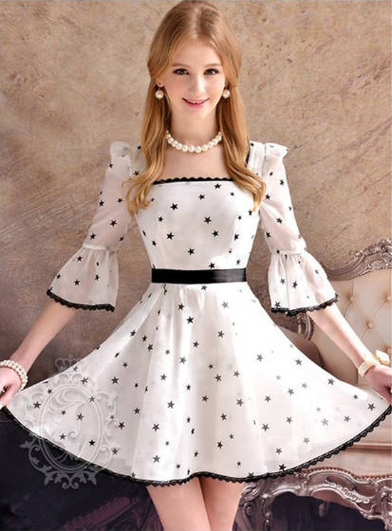 Style Sweet Lace Chiffon Half Sleeve Butterfly Fashion Dress